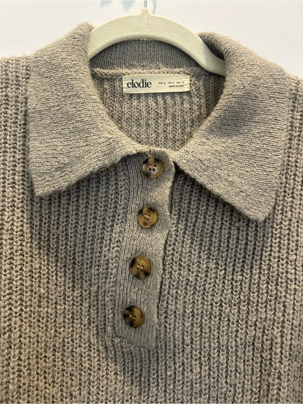 Elodie Brown/Gray Chunky Polo Style Cropped Sweater- Size Small